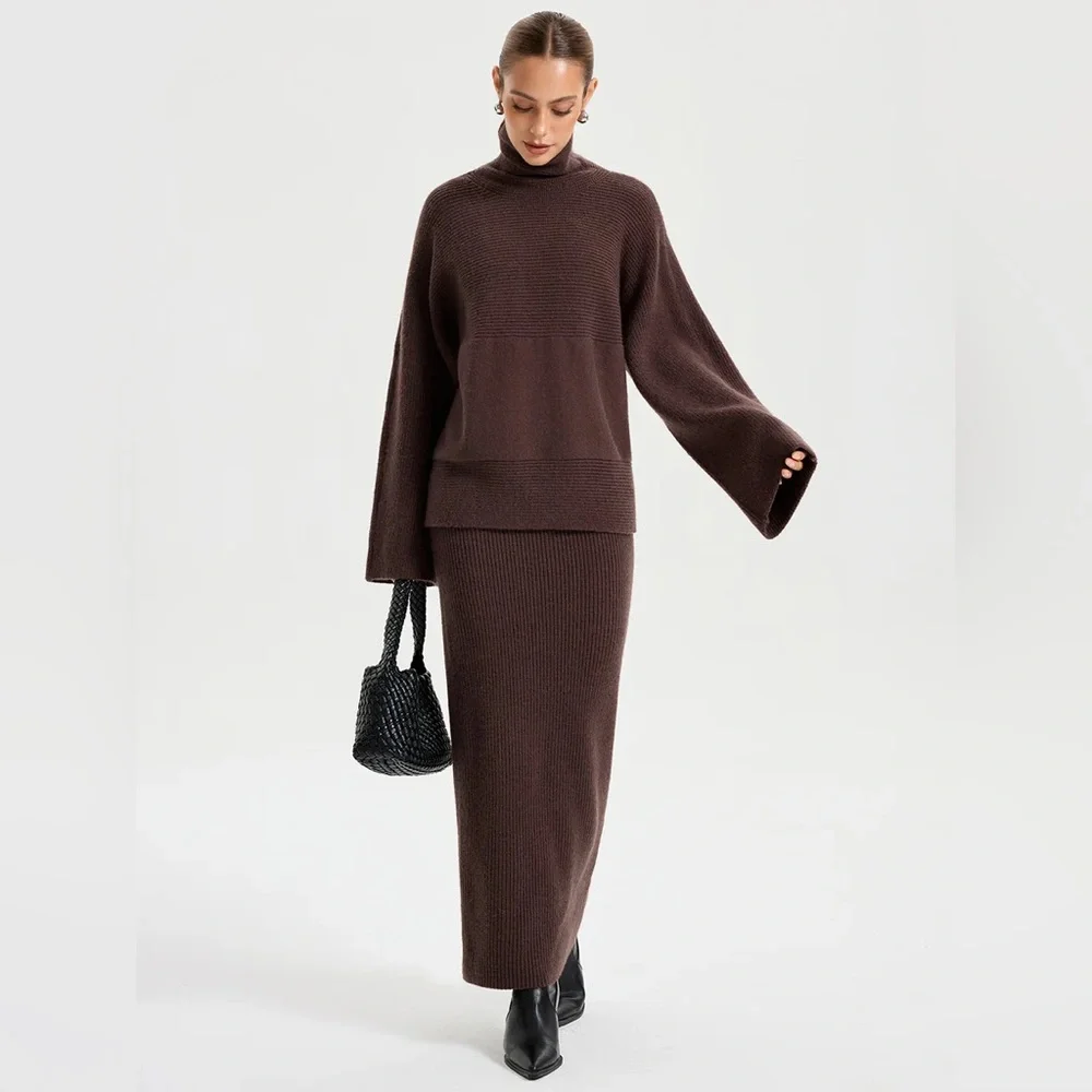 Commense Turtleneck Knit Top and Maxi Skirt Set - Picture 1 of 16